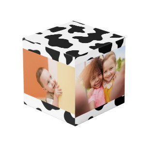 Cubo Foto de impresión de vaca animal de granja blanco