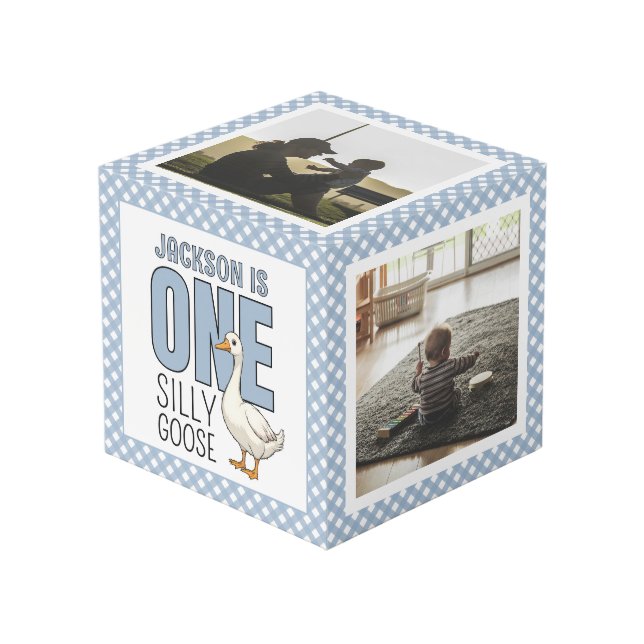 Cubo Foto personalizada de cumpleaños número uno de un  (Angulo Anverso)