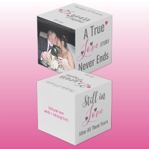 Cubo Foto rosa del aniversario de Silver 25 años