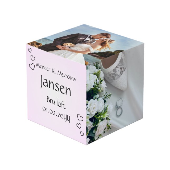 Cubo Fotocubo Boda - Rosa Claro con Corazones - (Angulo Anverso)