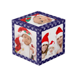 Cubo Fotos personalizadas Santa Baby azul con copos de 