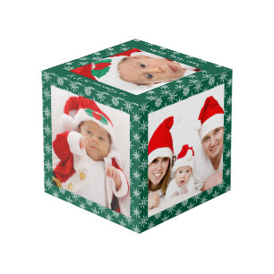 Cubo Fotos personalizadas Santa Baby Verde con copos de