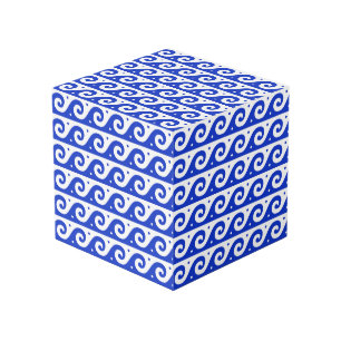 Cubo Fret griego, patrón de onda mediterránea, azul