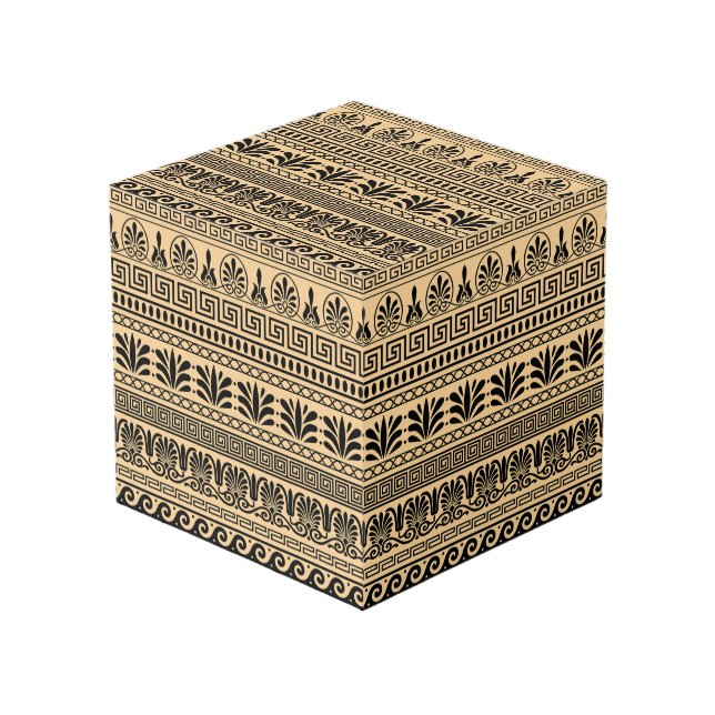 Cubo Fret griego, patrón mediterráneo, marrón (Angulo Anverso)