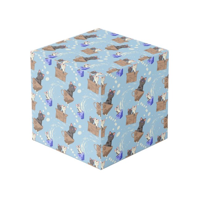 Cubo Gatos en caja y gotas de leche en azul (Angulo Anverso)