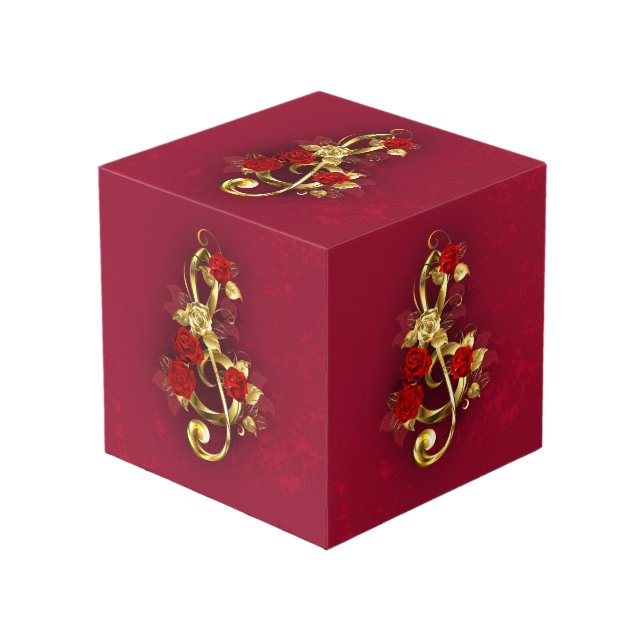 Cubo Golden Treble Clef con flores Rosas (Angulo Anverso)