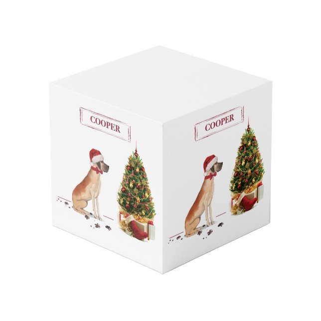 Cubo Gran Dane graciosos Navidades perro con árbol (Angulo Anverso)