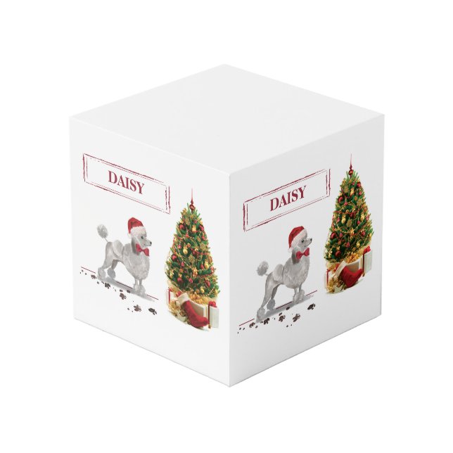 Cubo Gray Poodle Funny Navidades perro con árbol (Angulo reverso)