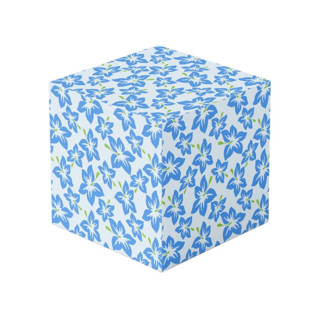 Cubo Hibisco Azul, Flores Azules, Patrón De Flores (Angulo Anverso)