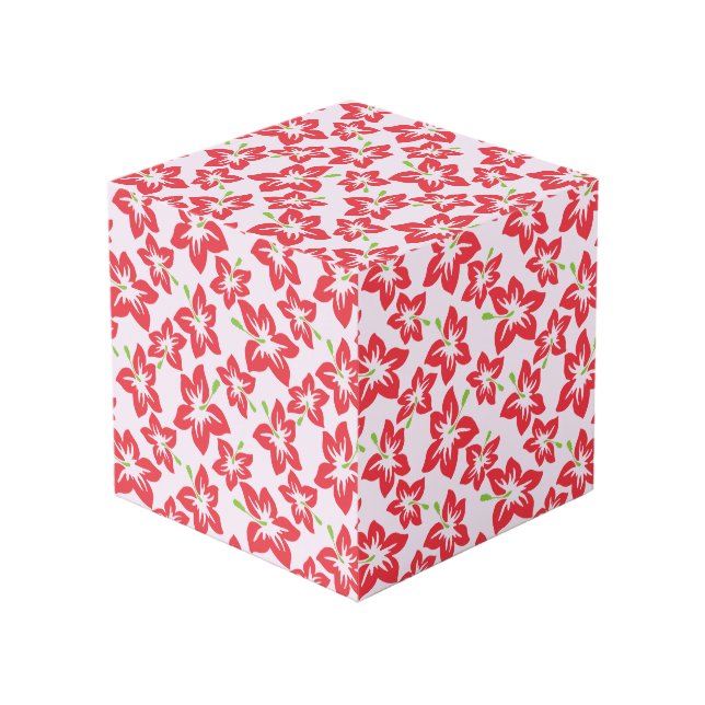 Cubo Hibisco Rojo, Flores Rojas, Patrón De Flores (Angulo Anverso)