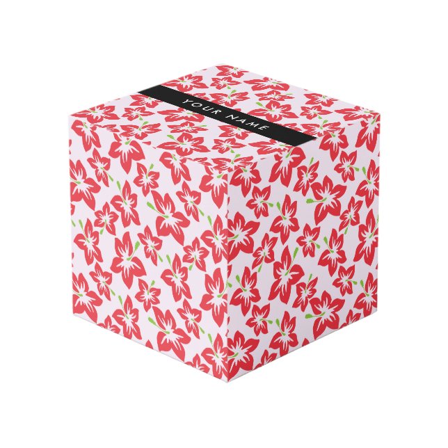Cubo Hibisco Rojo, Flores Rojas, Tu Nombre (Angulo Anverso)