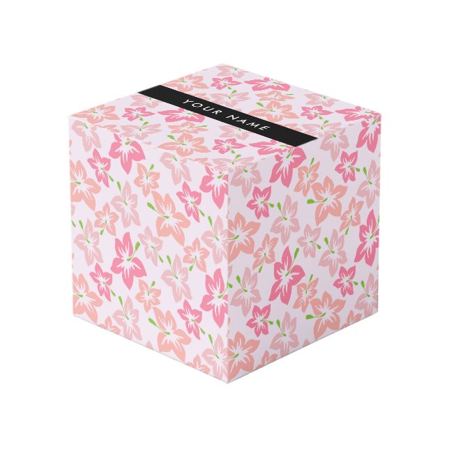 Cubo Hibisco Rosa, Flores Rosadas, Tu Nombre (Angulo Anverso)