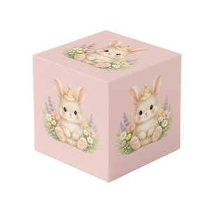 Cubo Ilustración de flor silvestre de conejito pastel p
