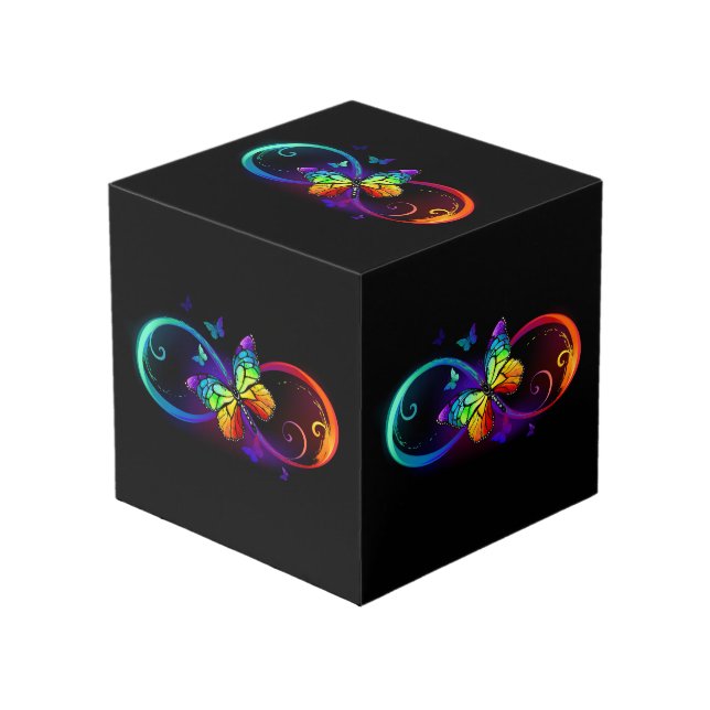 Cubo Infinidad vibrante con mariposa arco iris sobre ne (Angulo Anverso)