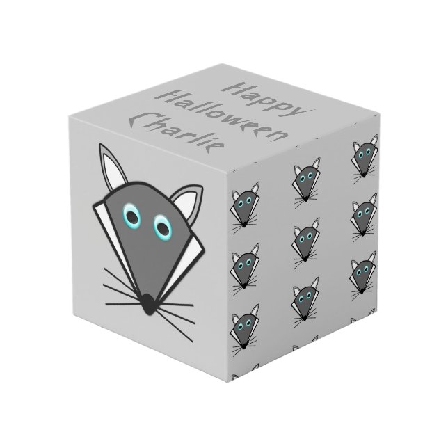 Cubo Lobo de Halloween lindo personalizado (Angulo Anverso)