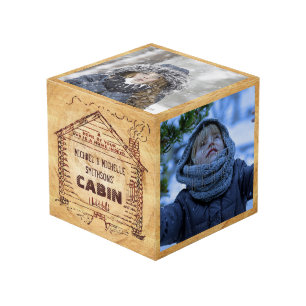 Cubo Log Cabin Nombre Personalizado Faux Wood Vintage