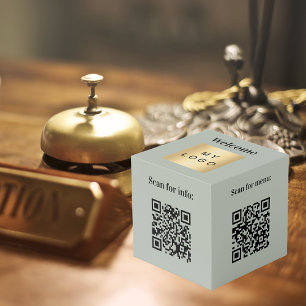 Cubo Logo de bienvenida QR código de olivo verde tabla