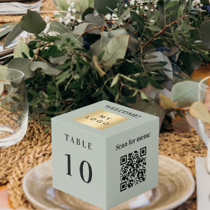 Cubo Logo del número de tabla Código QR menú verde oliv