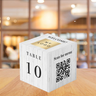 Cubo logotipo de negocio de código QR de menú de madera
