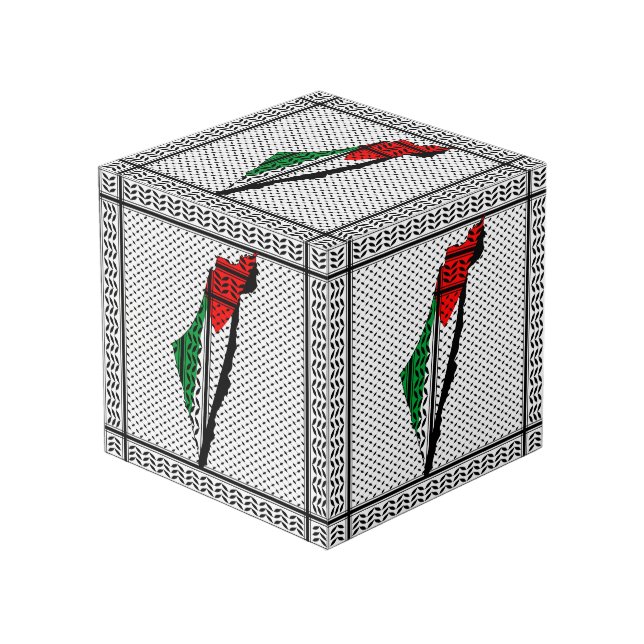 Cubo Mapa palestino con bandera y patrón de Keffiyeg (Angulo Anverso)