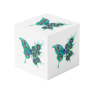 Cubo Mariposa con plumas de pavo real verde