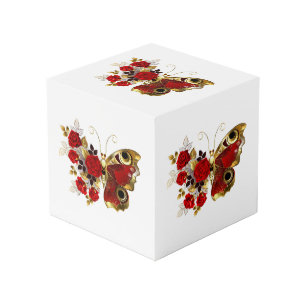 Cubo Mariposa de flor roja con rosas rojas