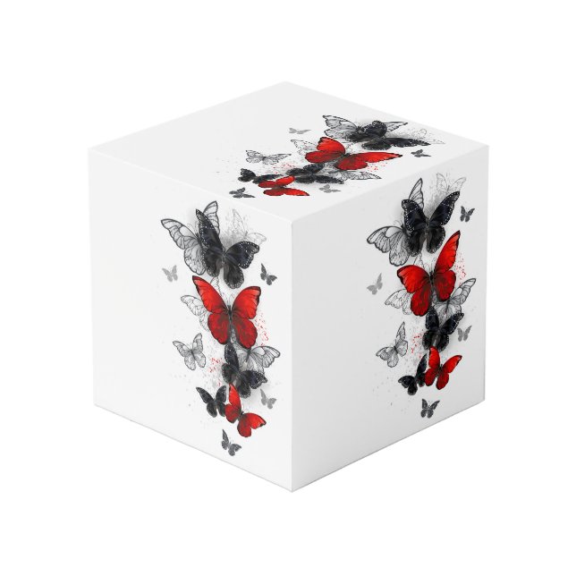 Cubo Mariposas Morpho voladoras negras y rojas (Angulo Anverso)