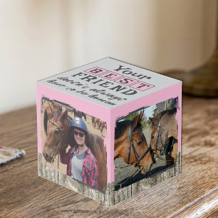 Cubo Mejor amigo caballo 4 foto rústico gris rosa