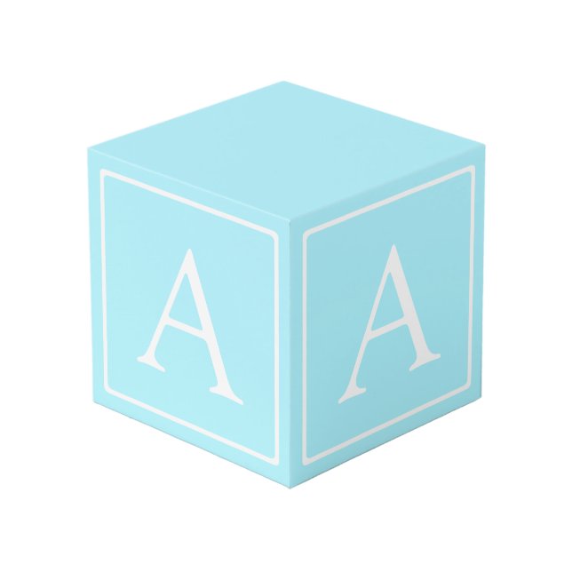 Cubo Monograma azul cielo simple (Angulo Anverso)