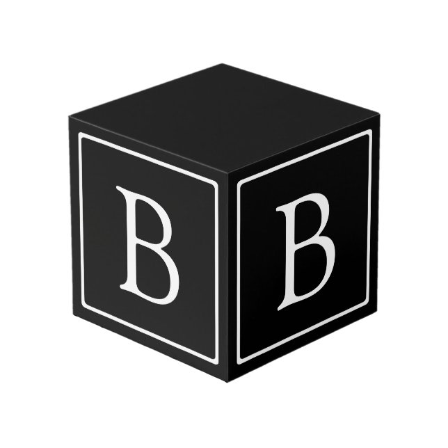 Cubo Monograma clásico simple | Texto negro con blanco (Angulo Anverso)