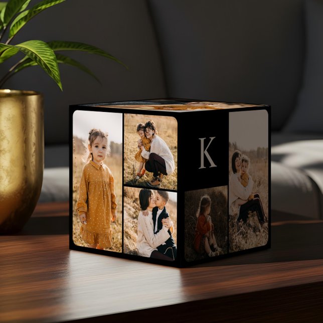 Cubo Monograma mínimo moderno de varios Collages de fot (Minimal Modern Multiple Photo Collage Monogram Cube)