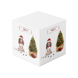 Cubo Navidades graciosos de Cocker Brown con un árbol