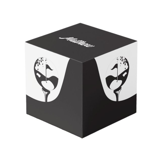 Cubo Nombre personalizado Hola Golf blanco y negro (Angulo Anverso)