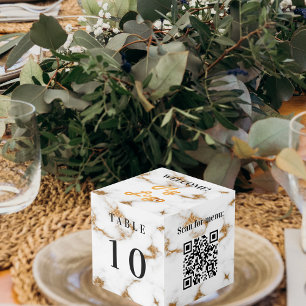 Cubo Número de tabla Código QR menú mármol logotipo de