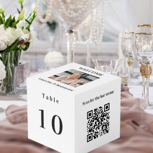 Cubo Número de tabla códigos QR 2 menús foto blanca