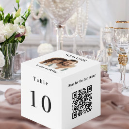 Cubo Número de tabla Menú de código QR foto blanca