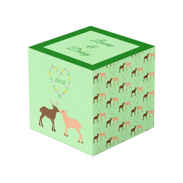 Cubo Pareja de ciervos y Personalizado del corazón de m (Angulo Anverso)