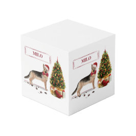 Cubo Pastor alemán Navidades graciosos perro con árbol