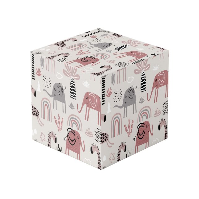 Cubo patrón con elefantes lindos y gigantes (Angulo Anverso)