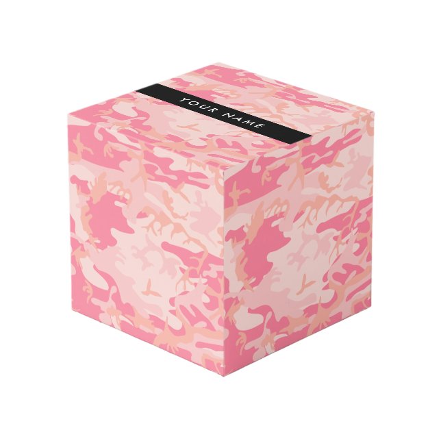 Cubo Patrón de camuflaje rosado, nombre, personalizació (Angulo Anverso)