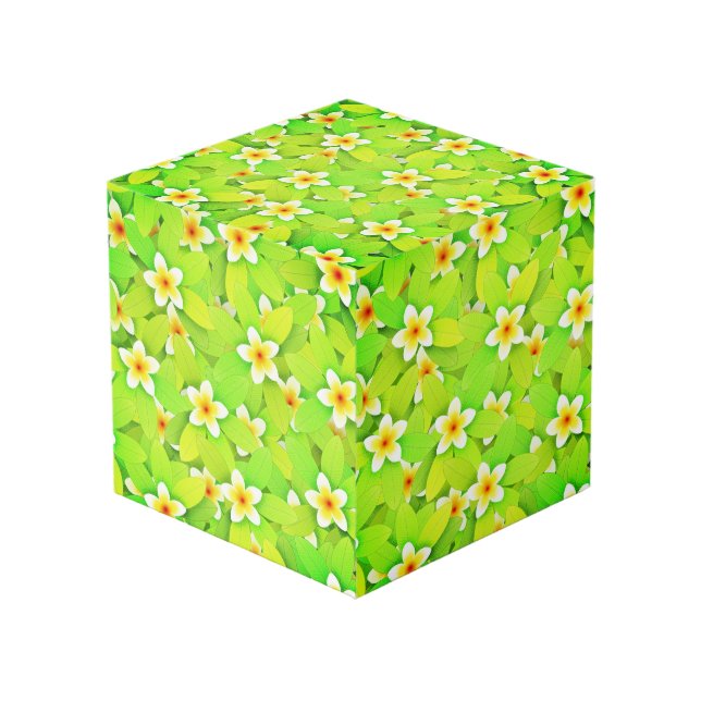 Cubo Patrón de flores amarillas de hojas verdes florale (Angulo Anverso)