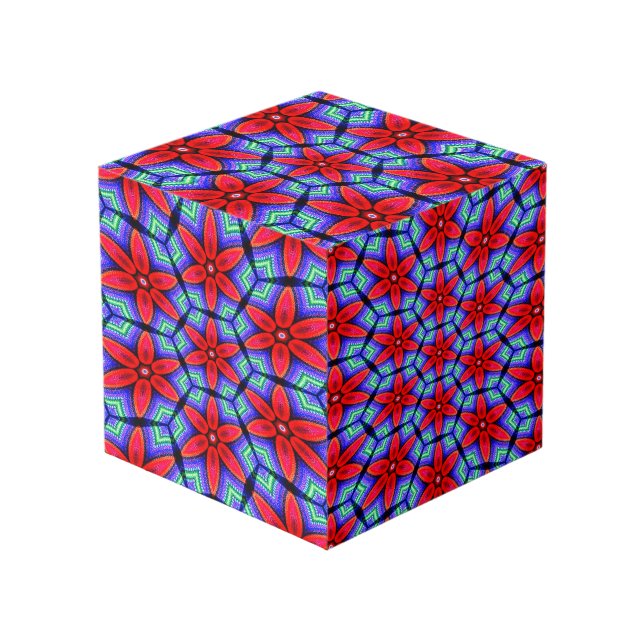 Cubo Patrón de flores de tejidos rojos (Angulo Anverso)