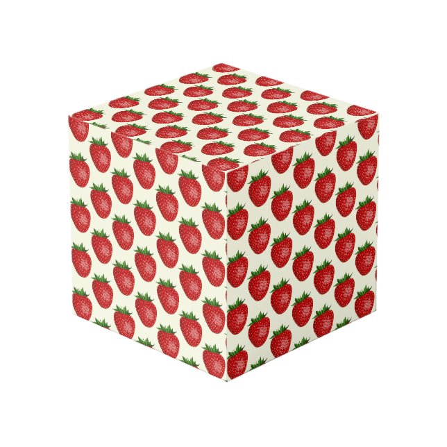 Cubo Patrón de fresa, fresas rojas, frutas, hojas (Angulo Anverso)