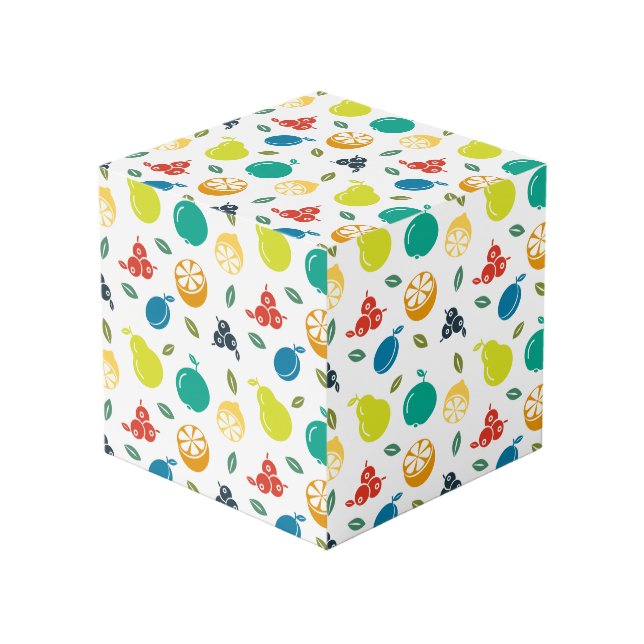 Cubo Patrón de frutas, ciruela, naranja, limón, pera, m (Angulo Anverso)