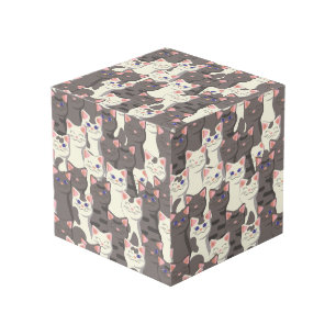 Cubo Patrón de gatos blancos y grises