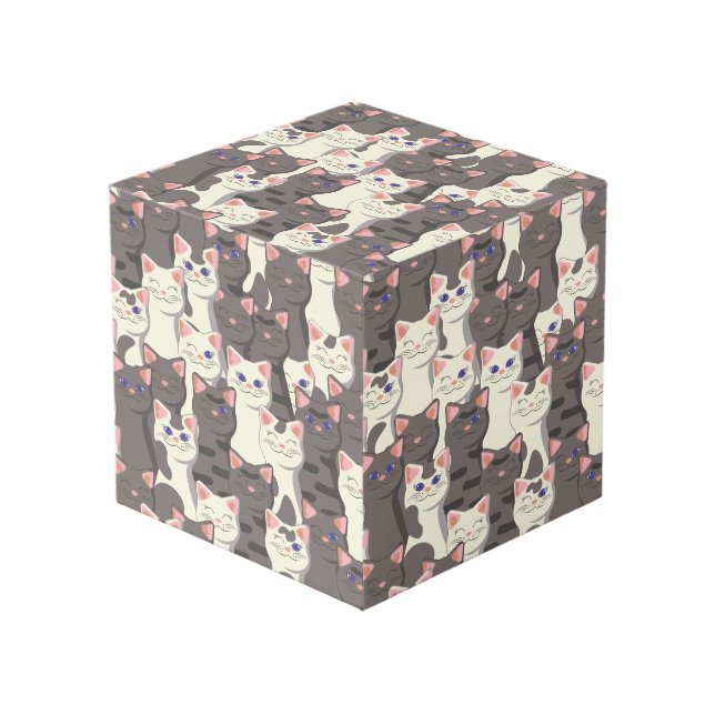 Cubo Patrón de gatos blancos y grises (Angulo Anverso)