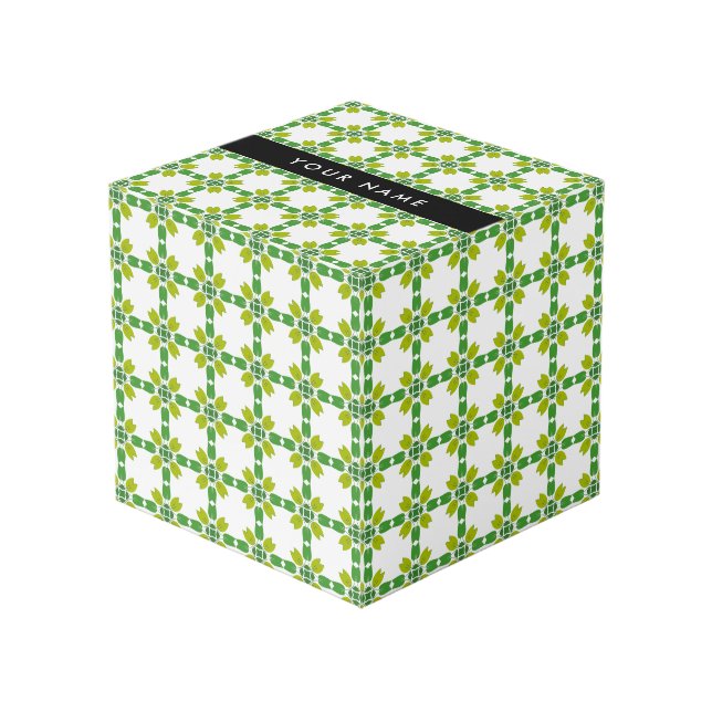 Cubo Patrón de Hoja, Hojas Verdes, Tu Nombre (Angulo Anverso)