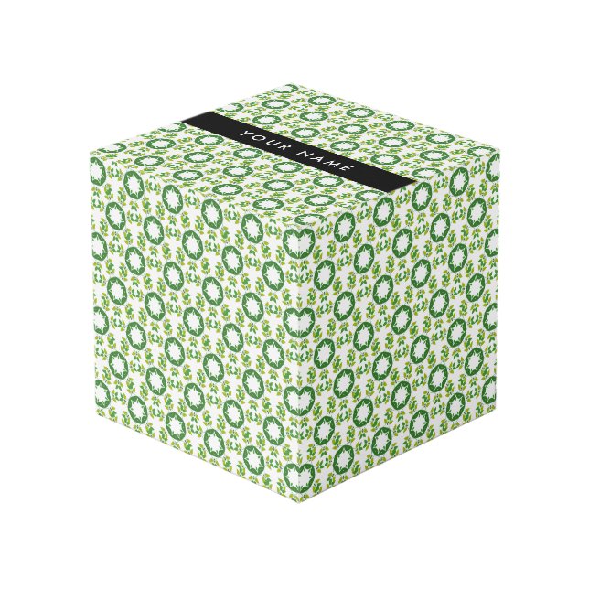Cubo Patrón de Hoja, Hojas Verdes, Tu Nombre (Angulo Anverso)