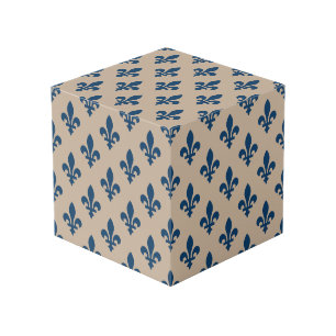 Cubo Patrón Fleur de Lis, azul francés real en crema