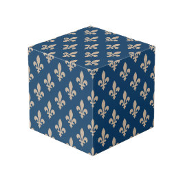 Cubo Patrón Fleur de Lis, francés real, crema en azul